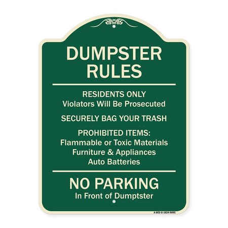 SIGNMISSION Designer Series-Residents Only Violators Prosecuted Bag Your Trash No Parking A-DES-G-1824-9895